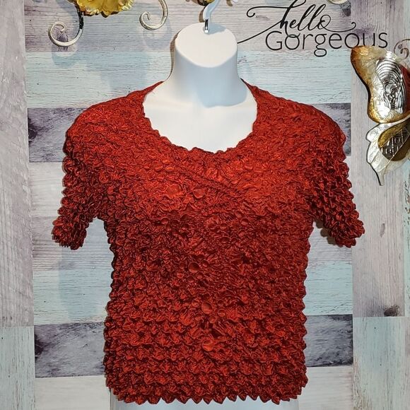Magic Scarf One Size Dark Red Stretchy Bubble Y2K Crinkle Blouse BoHo Party - Picture 1 of 6